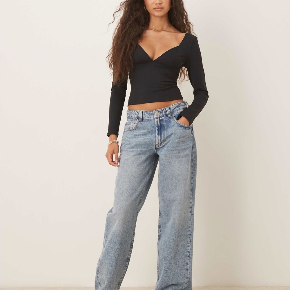 NWT Free People Black V-Neck Long Sleeve Top, L
